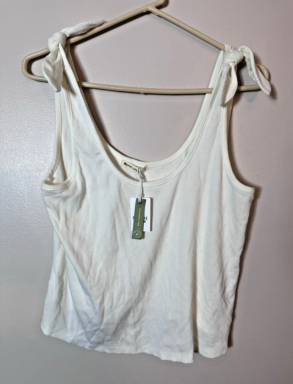 Marine Layer Top Womens Medium White Ivory Lexi Rib Tie Shoulder Cami Tank NWT